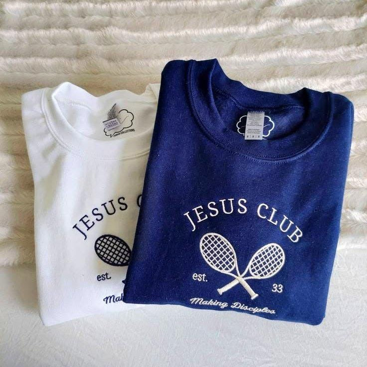 Embroidered Jesus Tennis Club Sweatshirt, Christian Crewneck, Christian Sweatshirt, Faith Sweatshirt, Embroidered Crewneck
